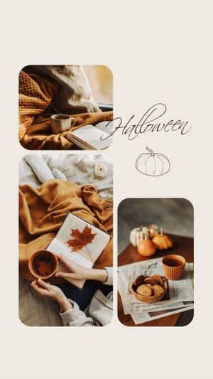 happy, holiday, celebration, Beige Minimal Halloween Photo Collage Instagram Story Template