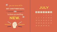 Red New Goal July Calendar Calendar