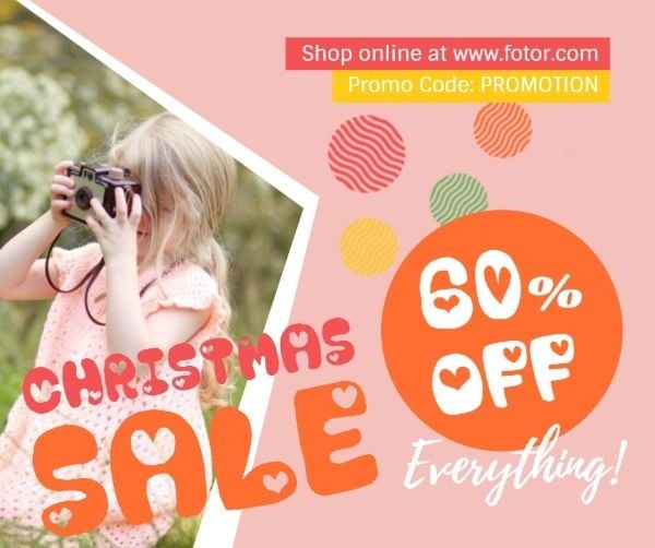 christmas, promotion, discount, Cute Pink Kids Clothes Sale Facebook Post Template