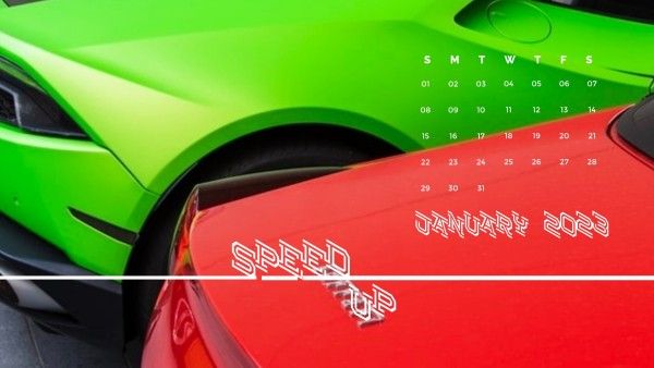 automotive, vehicle, time, Green And Red Racing Car Calendar Template