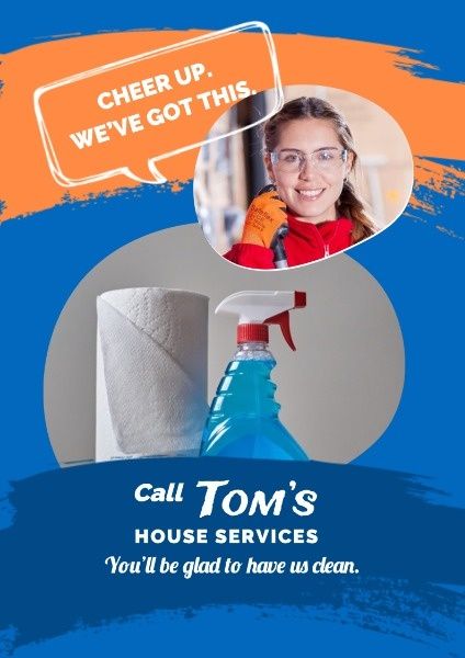 蓝色清洁服务传单 英文海报