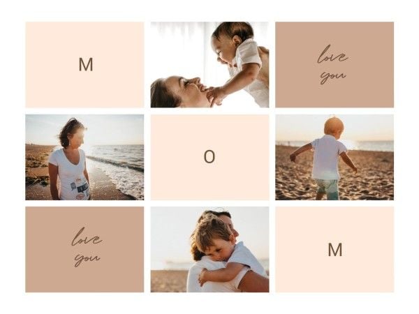 mothers day, mother day, greeting, Brown Modern Clean Mother's Day Photo Collage 4:3 Template