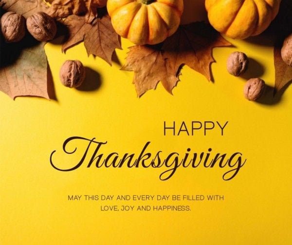 holiday, celebration, fall, Yellow Simple Thanksgiving Autumn Greeting Facebook Post Template