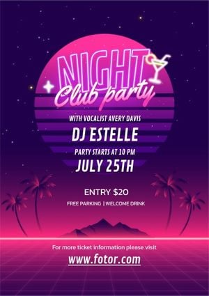 club, night, night party, Purple Neon Summer Party Poster Template