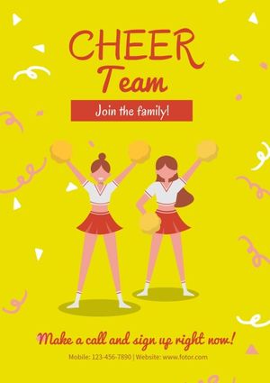 cheer team, school, nitification, Yellow Cheerleader Team Club Poster Template