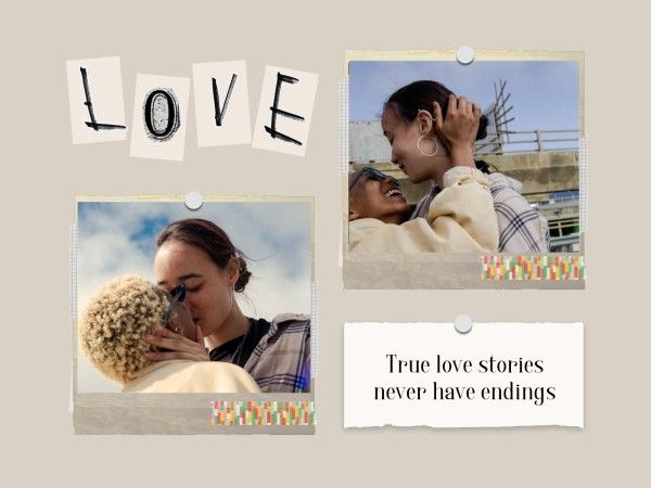 love, lover, couple, Beige Paper Polaroid Collage Photo Collage 4:3 Template