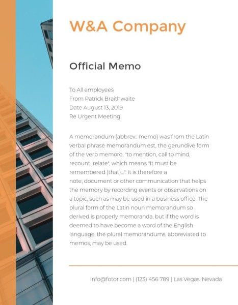 business, official memo, work, White And Orange Background Memo Template
