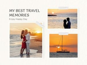 travel, journey, trip, Beige Paper Texture Modern Vacation Collage Photo Collage 4:3 Template