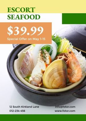 seafood, sale, promotion, Orange Asian Food Month Poster Template