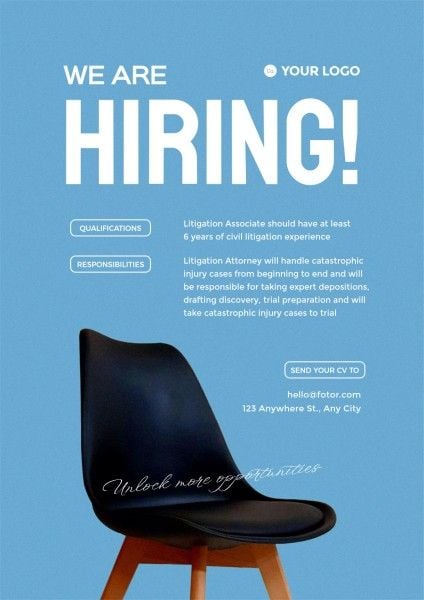 hire, job, work, Blue Modern We Are Hiring Poster Template