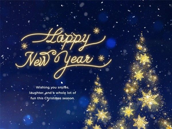 青と金のクリスマスと新年あけましておめでとうございます メッセージカード