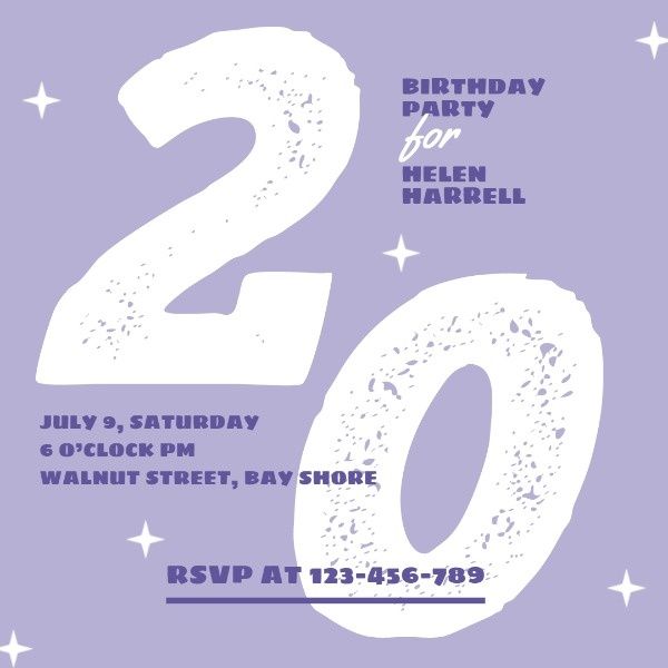 celebrate, invitation, life, Purple 20 Year Old Birthday Party Instagram Post Template