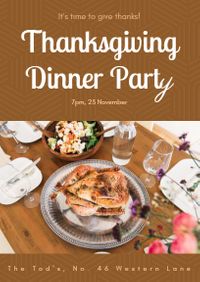 thanks giving, thank you, festival, Thanksgiving Dinner Party Invitation Template