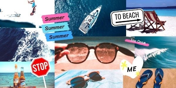 season, holiday, relax, Beach And Ocean Summer Vacation Collage Twitter Post Template
