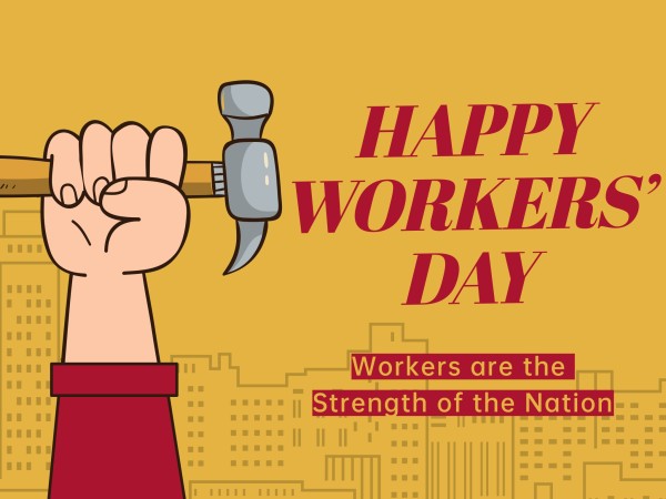 黄色の幸せな労働者の日 メッセージカード