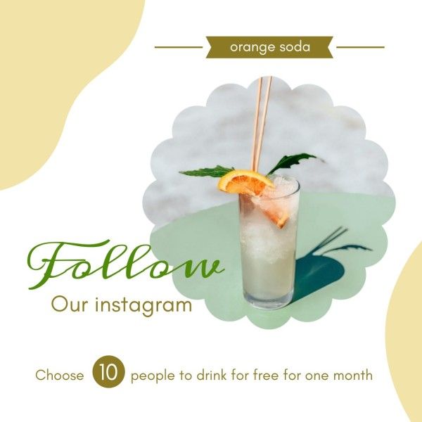 fruit, summer, chill, Yellow Orange Soda Drink Instagram Post Template