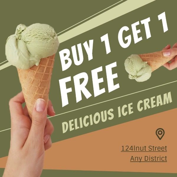 绿色冰淇淋买一送一促销 Instagram帖子