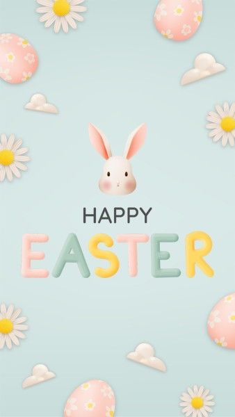 greeting, festival, celebration, Soft Blue Cute Happy Easter Instagram Story Template