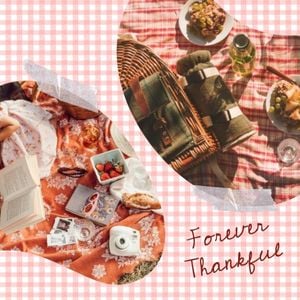 thanksgiving, picnic, holiday, Pink Forever Thankful Photo Collage (Square) Template