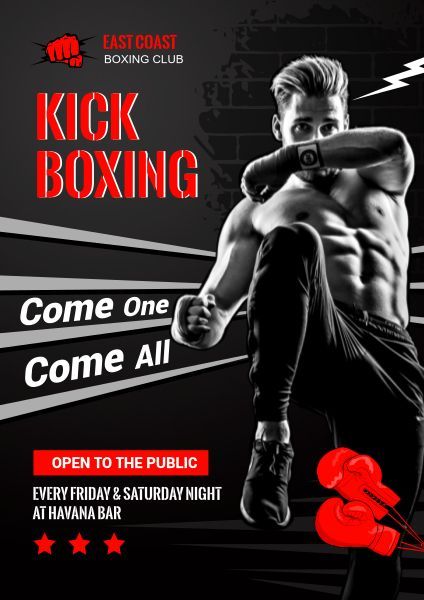 admissions, boxers, exercise, Kick Boxing Club Promotion Poster Template Poster Template