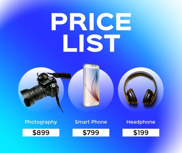 Blue Price List Items Facebook投稿