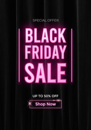 promotion, discount, special offer, Black And Pink Neon Black Friday Sale Poster Template