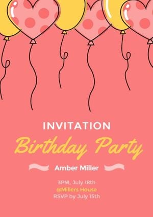 happy birthday, greeting, wishing, Birthday Party Pink Invitation Template