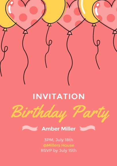 happy birthday, greeting, wishing, Birthday Invitation Party Pink Invitation Template