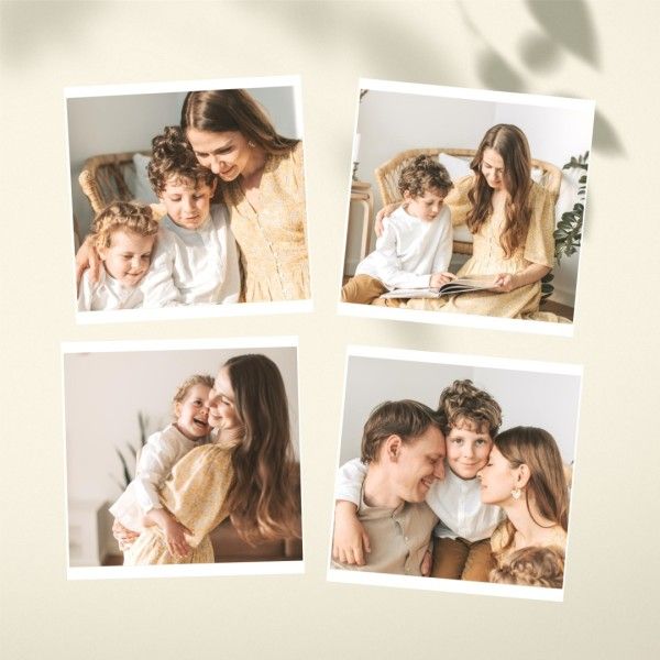 love, photo frame, polaroid, Creamy White Clean Family Collage Photo Collage (Square) Template