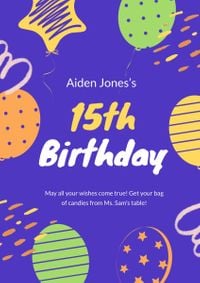 happy birthday, cookies, star, Purple 15th Birthday Celebrate Poster Template