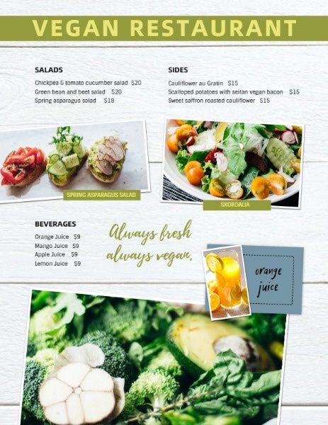 fresh, vegetable, fruit, Vegan Restaurant Food Menu Template