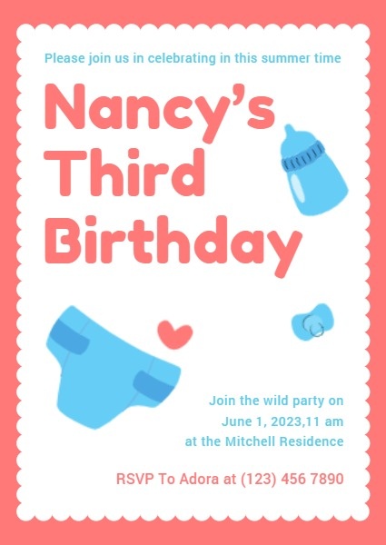 Red Frame Baby Birthday Invitation Invitation