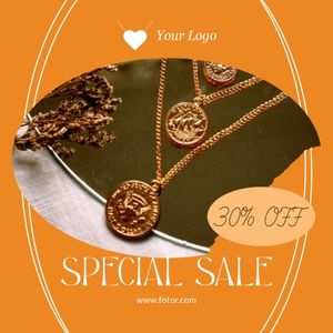 e-commerce, online shopping, promotion, Orange Jewlry Necklace Accessory Instagram Post Template
