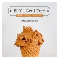 commodity, food, discount, White Ice Cream Buy One Get One Free Sale Instagram Post Template