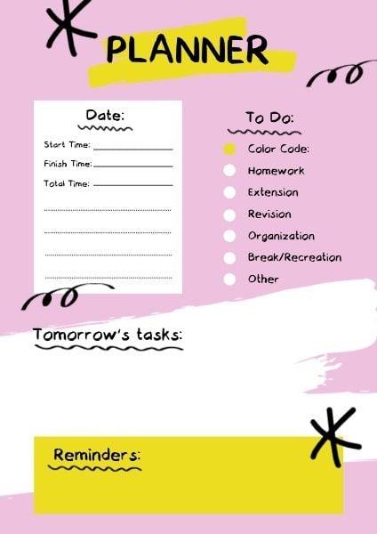 list, to-do list, schedule, Pink Paint Study Planner Template