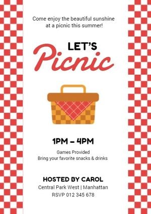 レッドチェック夏のピクニックの招待状 招待状