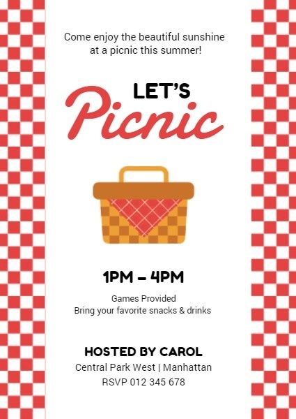 レッドチェック夏のピクニックの招待状 招待状