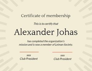 certificate of membership, conference, meeting, Personal Membership Certificate Template