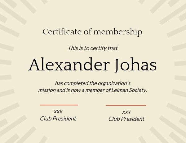 certificate of membership, conference, meeting, Personal Membership Certificate Template
