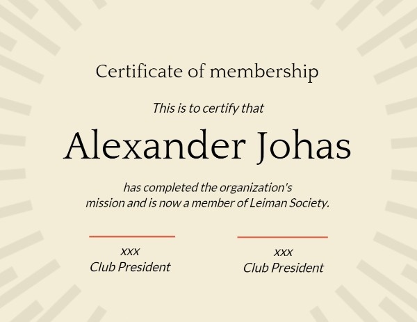 Certificate Of Membership Certificate