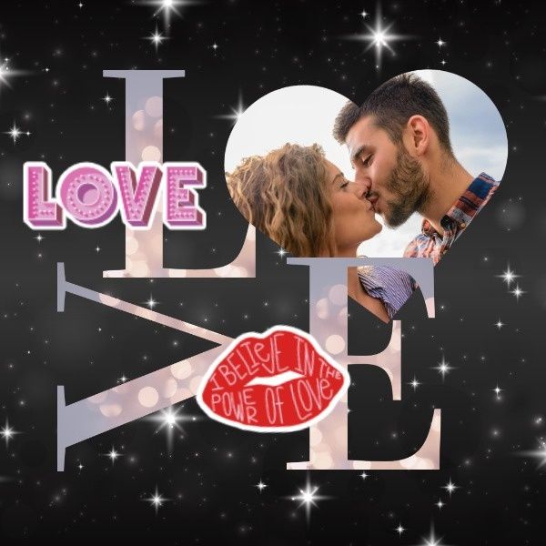 kiss, lips, lip, Glitter Love Collage Instagram Post Template