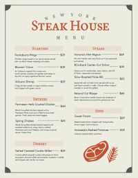 ステーキハウスメニュー メニュー