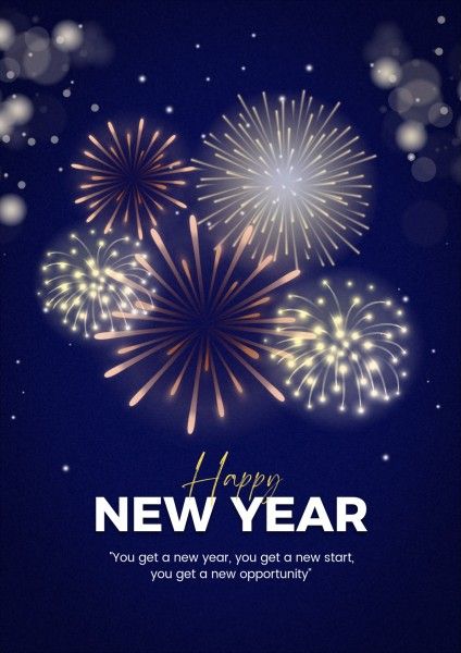 celebration, greeting, holiday, Dark Blue Happy New Year Fireworks Poster Template