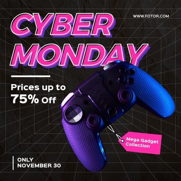ecommerce, digital product, 3c, Gradient Neon Cyber Monday Online Shopping Pormotion Gaming Pad Instagram Post Template