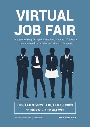 hiring, hire, employment, Dark Blue Illustration Silhouette Job Fair Poster Template