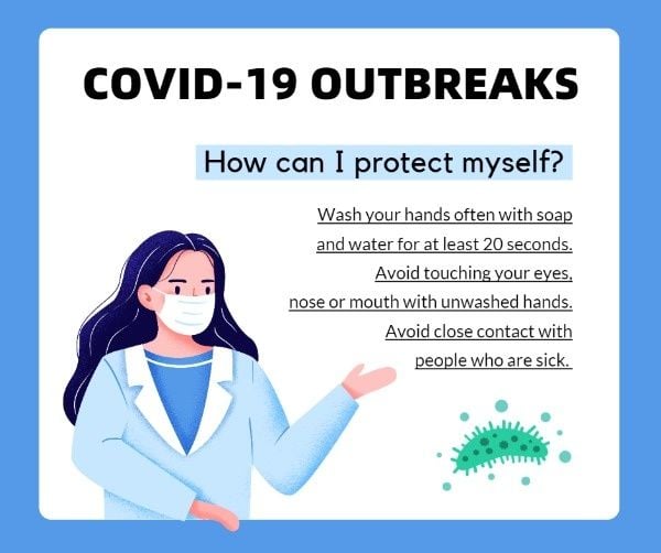 virus, coronavirus, nurse, Blue And White COVID-19 Knowledge Facebook Post Template