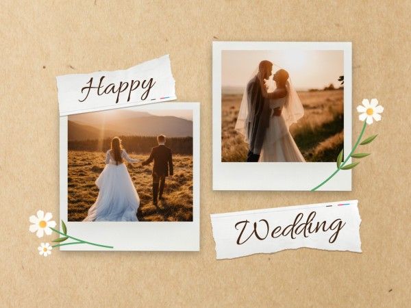 marriage, love, couple, Beige Paper Background Wedding Collage Photo Collage 4:3 Template