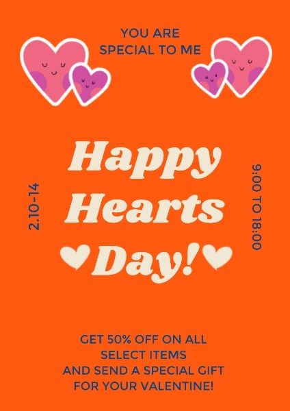 love, valentines day, valentine, Orange Happy Hearts Day Poster Template