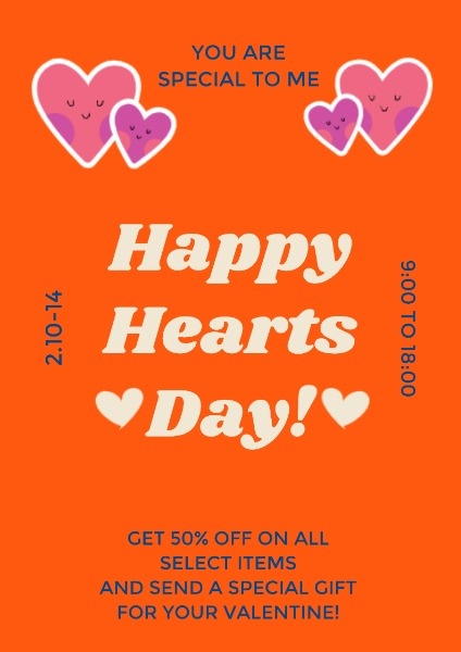 Orange Happy Hearts Day Poster