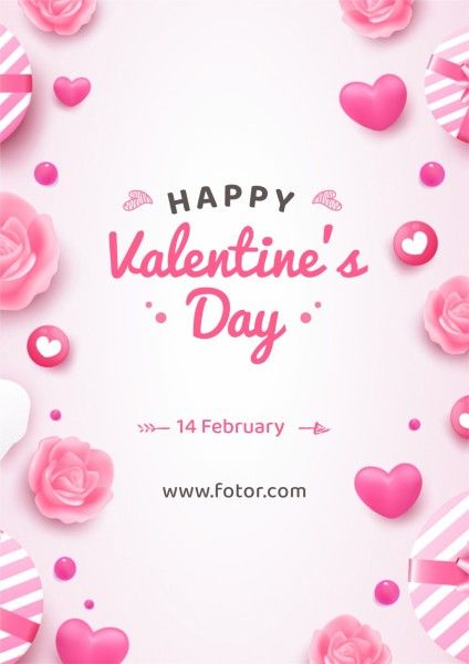 love, greeting, romantic, Pink Illustration Happy Valentine's Day Poster Template